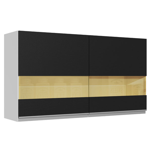Armário Aéreo 100% MDF 120 cm 2 Portas Vidro Reflex Branco/Preto Acordes Madesa