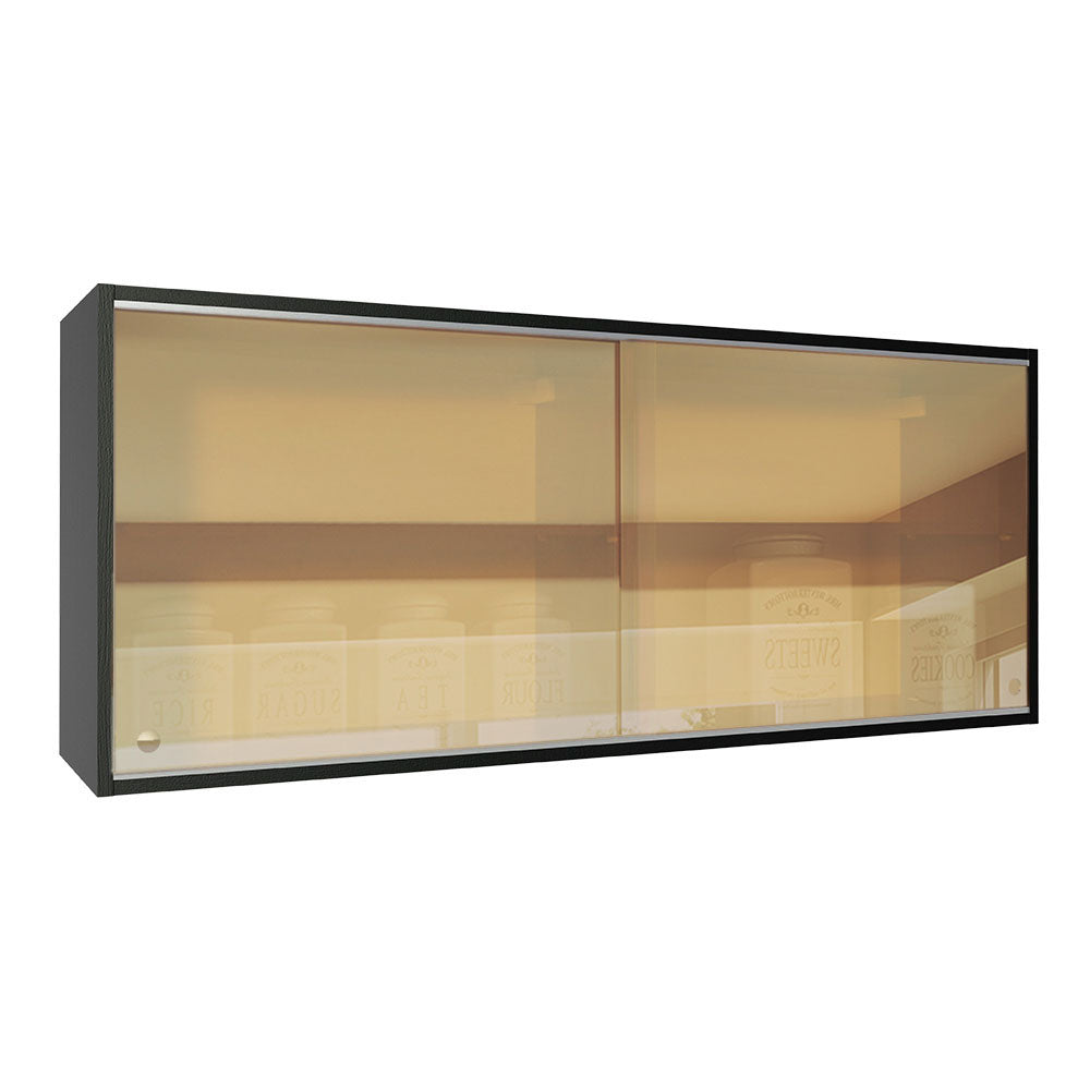 Armário Aéreo Madesa Reims 2 Portas de Correr de Vidro Reflex Preto