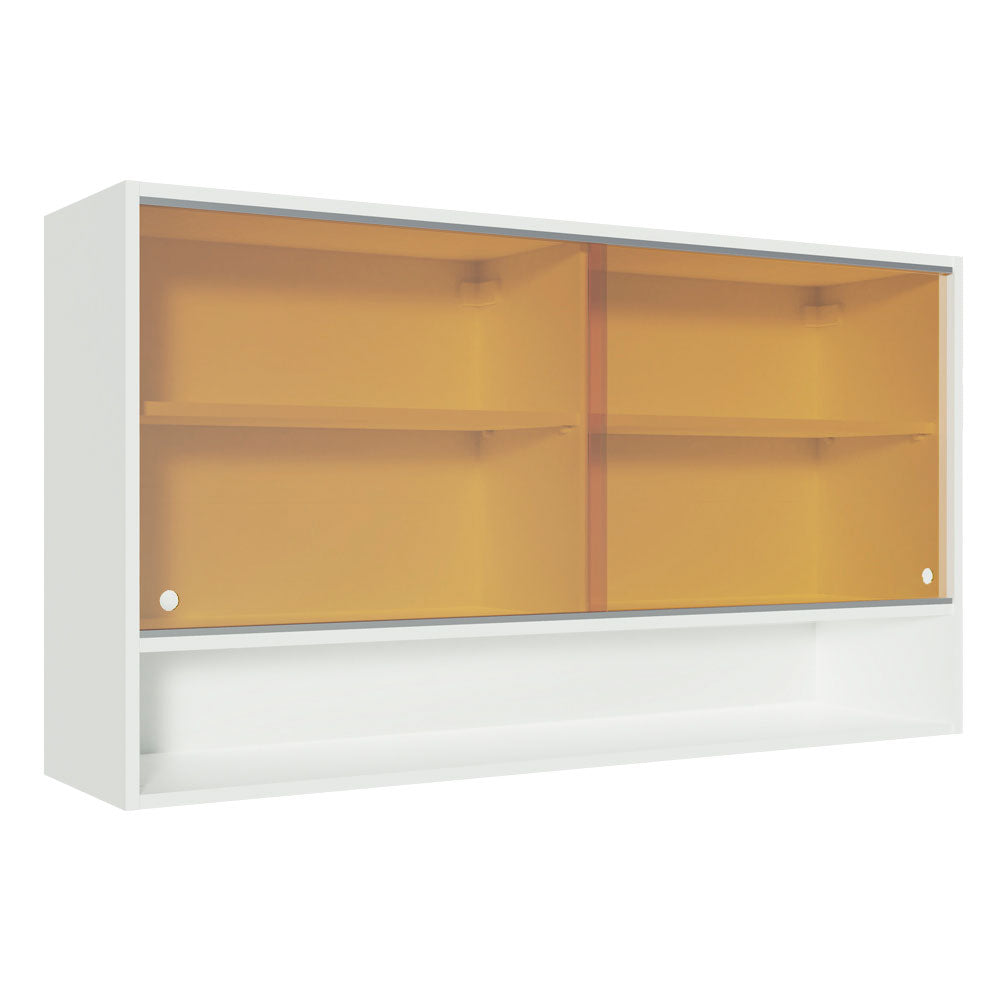 Armário Aéreo 2 Portas de Correr de Vidro Reflex e 1 Nicho para Cozinhas Glamy, Lux, Agata e Reims Madesa Branco