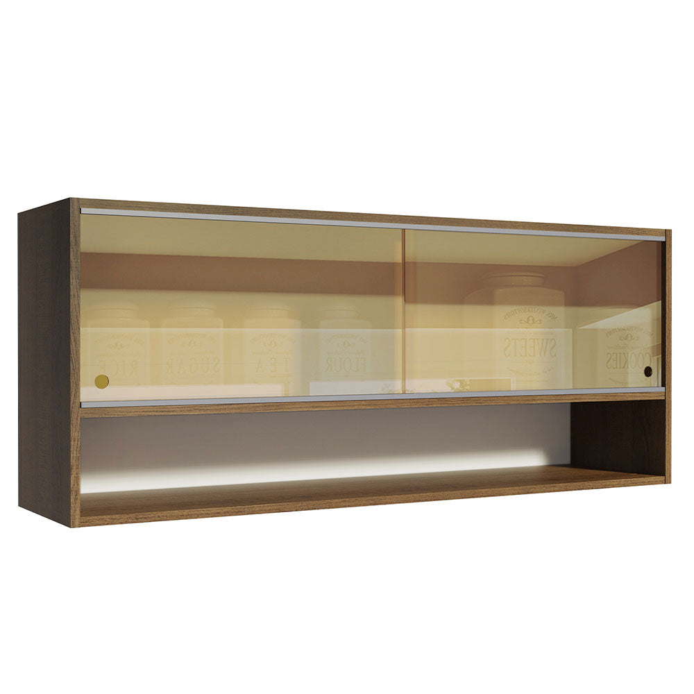 Armário Aéreo Madesa 120cm 2 Portas Correr Vidro Reflex 1 Nicho para Cozinhas Glamy, Lux e Reims Rustic