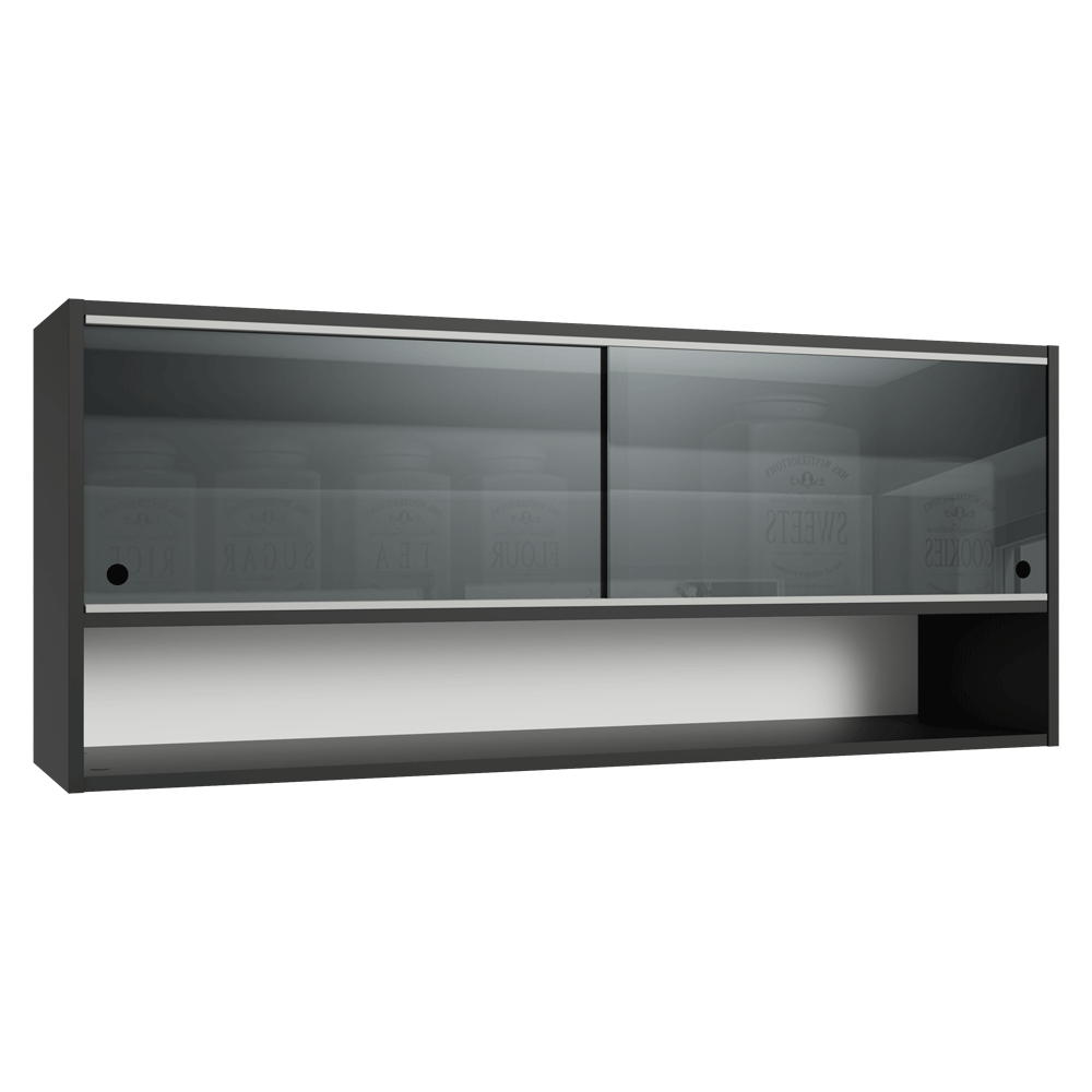 Armário Aéreo 2 Portas de Correr de Vidro Neutral e 1 Nicho Preto Madesa