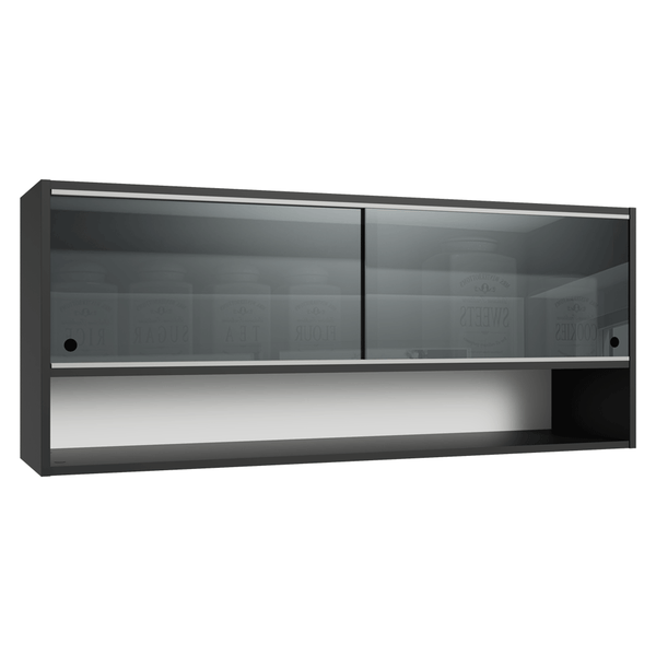 Armário Aéreo 2 Portas de Correr de Vidro Neutral e 1 Nicho Preto Madesa