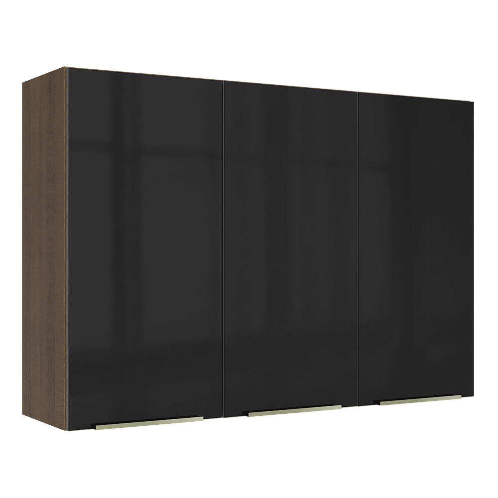 Armário Aéreo Madesa Lux 120 cm 3 Portas Rustic/Preto