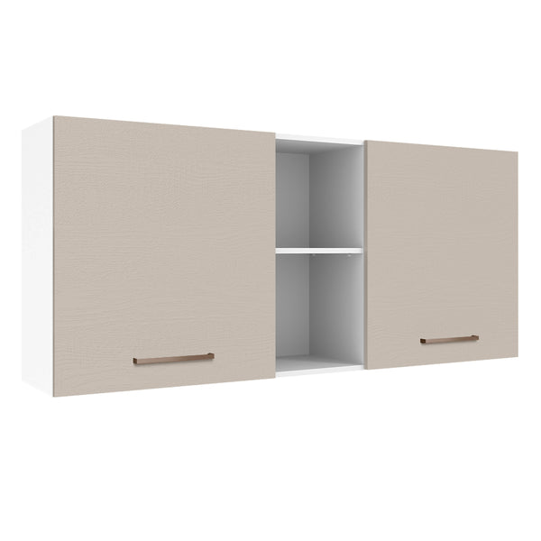 Armário Aéreo 150 cm 2 Portas e 2 Nichos Branco/Crema Agata Madesa