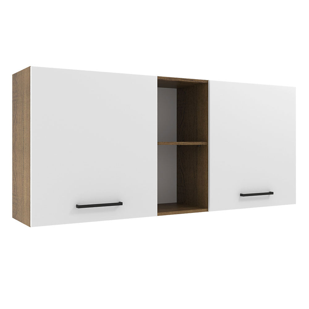 Armário Aéreo Madesa Agata 150 cm 2 Portas e 2 Nichos Rustic/Branco