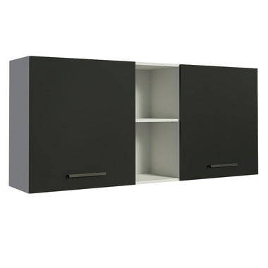 Armário Aéreo Madesa Agata 150 cm 2 Portas e 2 Nichos Branco/Preto