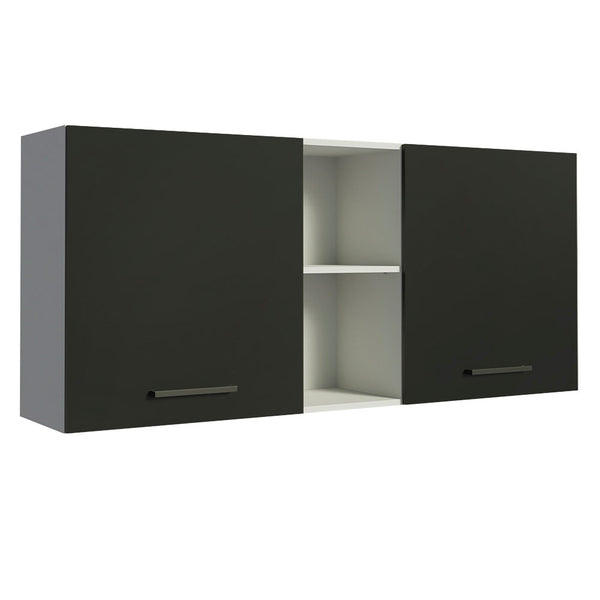 Armário Aéreo Madesa Agata 150 cm 2 Portas e 2 Nichos Branco/Preto