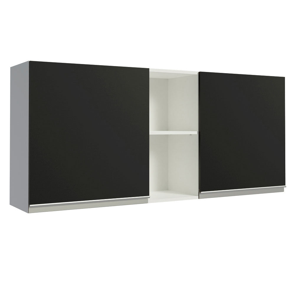 Armário Aéreo Madesa Glamy 150 cm 2 Portas e 2 Nichos Branco/Preto