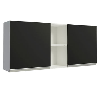 Armário Aéreo Madesa Glamy 150 cm 2 Portas e 2 Nichos Branco/Preto