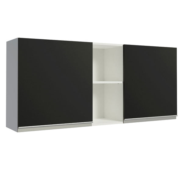 Armário Aéreo Madesa Glamy 150 cm 2 Portas e 2 Nichos Branco/Preto