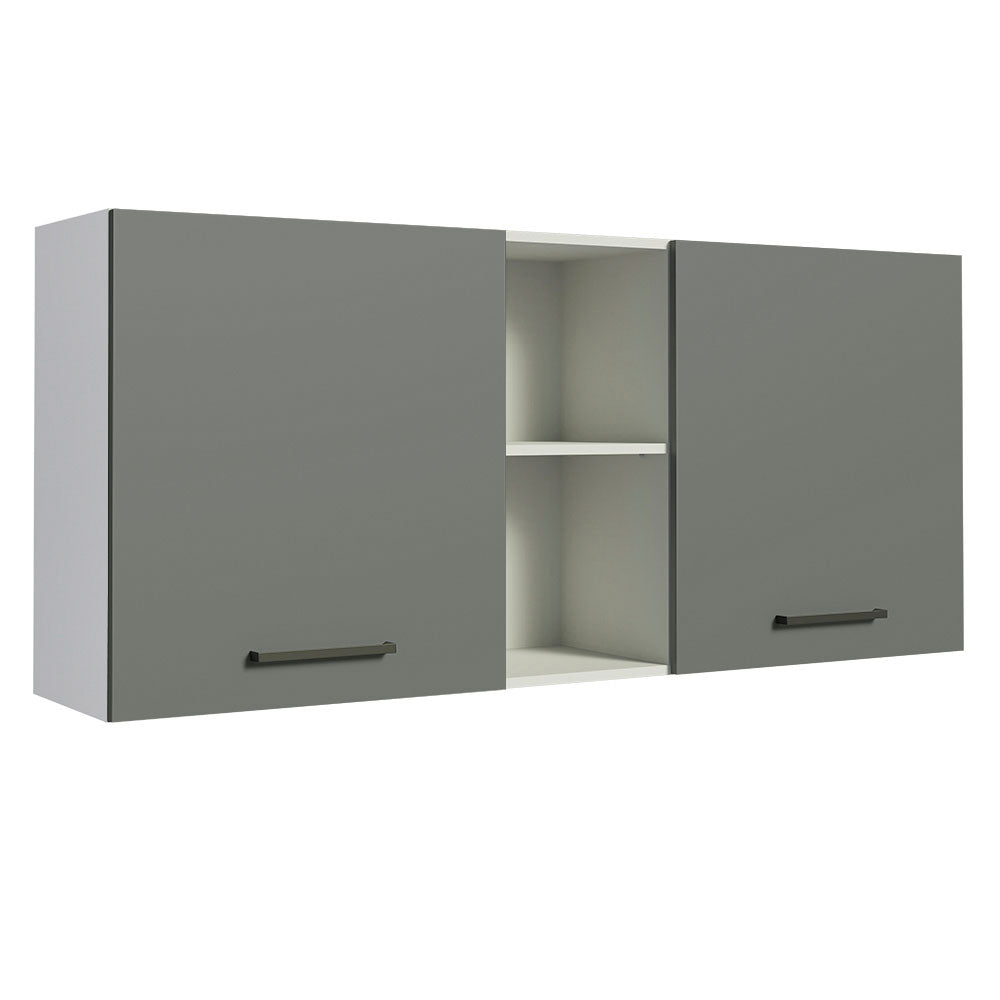 Armário Aéreo Madesa Agata 150 cm 2 Portas e 2 Nichos Branco/Cinza