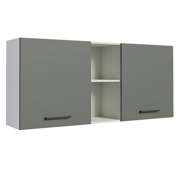 Armário Aéreo Madesa Agata 150 cm 2 Portas e 2 Nichos Branco/Cinza