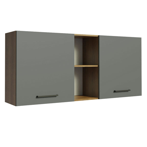Armário Aéreo Madesa Agata 150 cm 2 Portas e 2 Nichos Rustic/Cinza