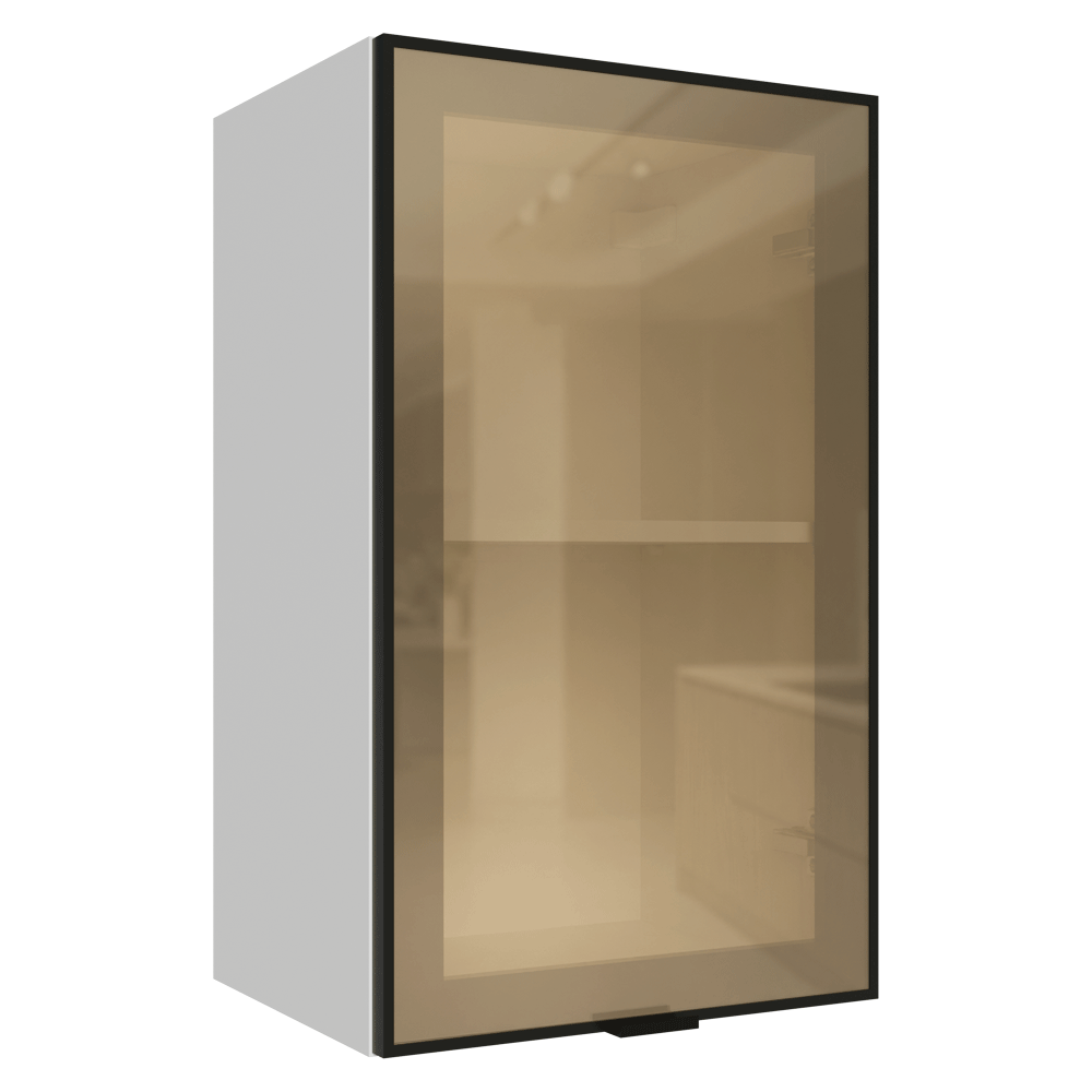 Armário Aéreo de Cozinha 1 Porta 40 cm Branco/Preto Vidro Reflecta Bronze Vinil Madesa