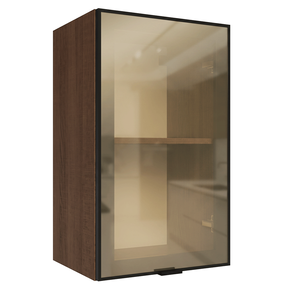 Armário Aéreo de Cozinha 1 Porta 40 cm Rustic/Preto Vidro Reflecta Bronze Vinil Madesa