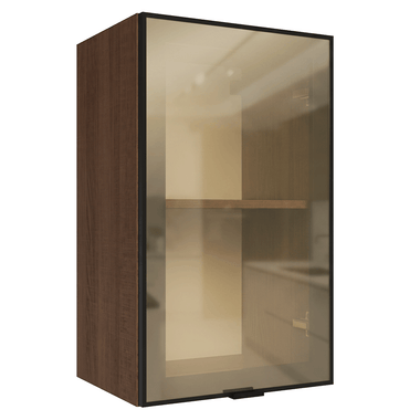 Armário Aéreo de Cozinha 1 Porta 40 cm Rustic/Preto Vidro Reflecta Bronze Vinil Madesa