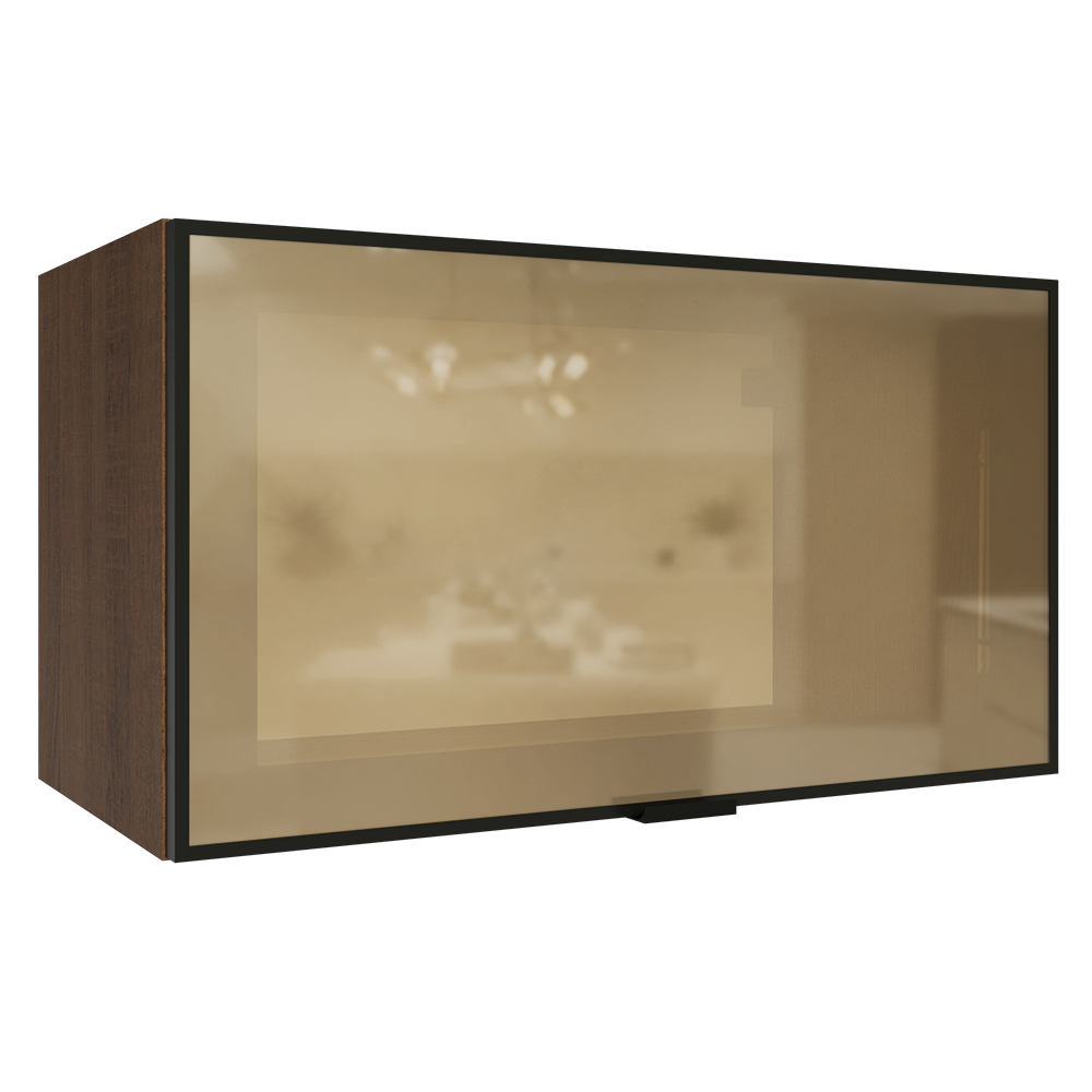 Armário Aéreo de Cozinha 1 Porta Basculante 60 cm Rustic/Preto Vidro Reflecta Bronze Vinil Madesa