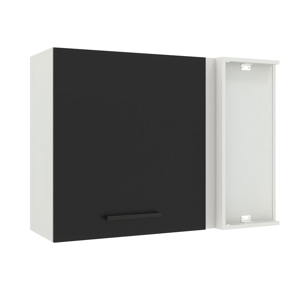 Armário Aéreo de Canto Madesa Agata 1 Porta Branco/Preto