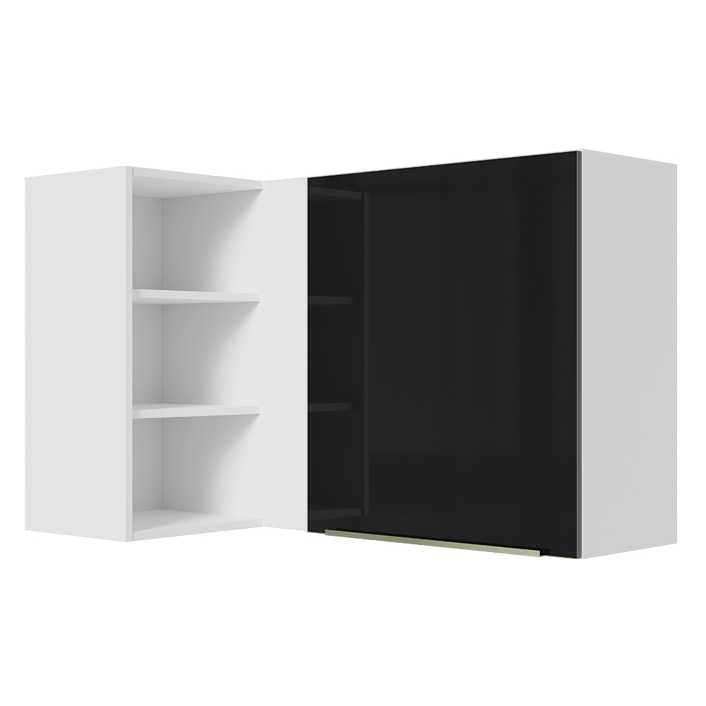 Armário Aéreo de Canto com Adega Acoplada Madesa Lux 1 Porta Branco/Preto