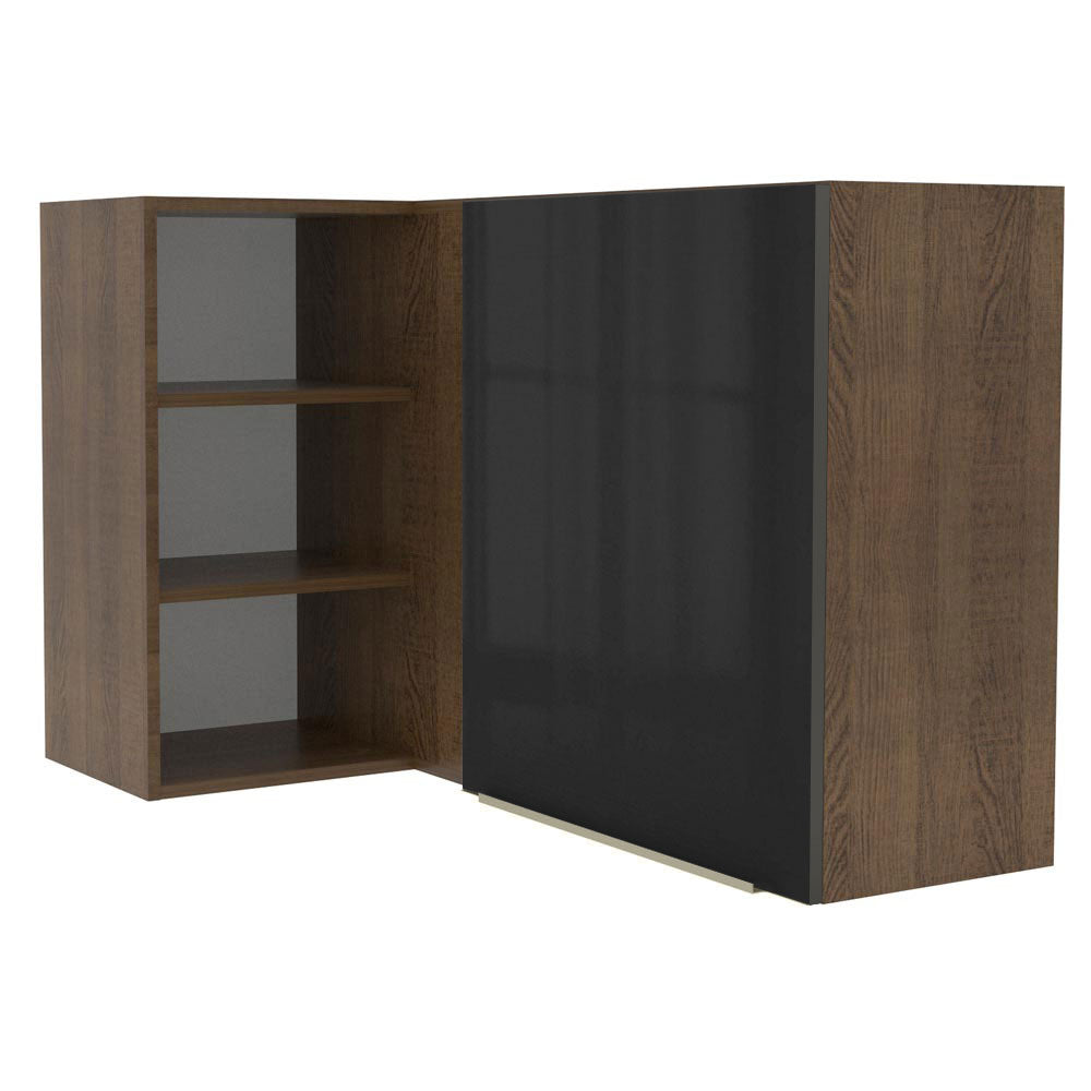 Armário Aéreo de Canto com Adega Acoplada Madesa Lux 1 Porta Rustic/Preto