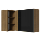Armário Aéreo de Canto com Adega Acoplada Madesa Lux 1 Porta Rustic/Preto