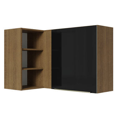 Armário Aéreo de Canto com Adega Acoplada Madesa Lux 1 Porta Rustic/Preto