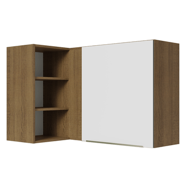 Armário Aéreo de Canto com Adega Acoplada Madesa Lux 1 Porta Rustic/Branco Veludo