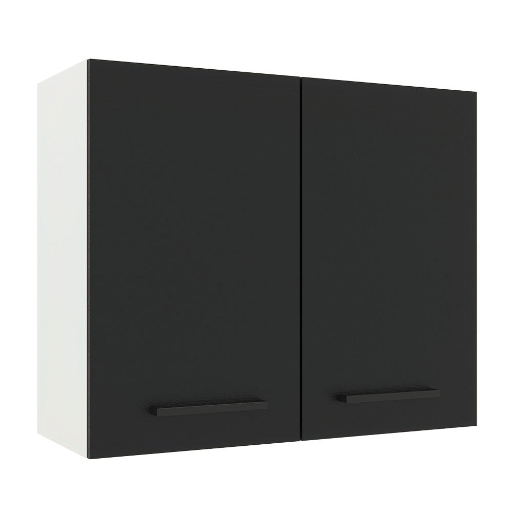 Armário Aéreo Madesa Agata 80 cm 2 Portas Branco/Preto