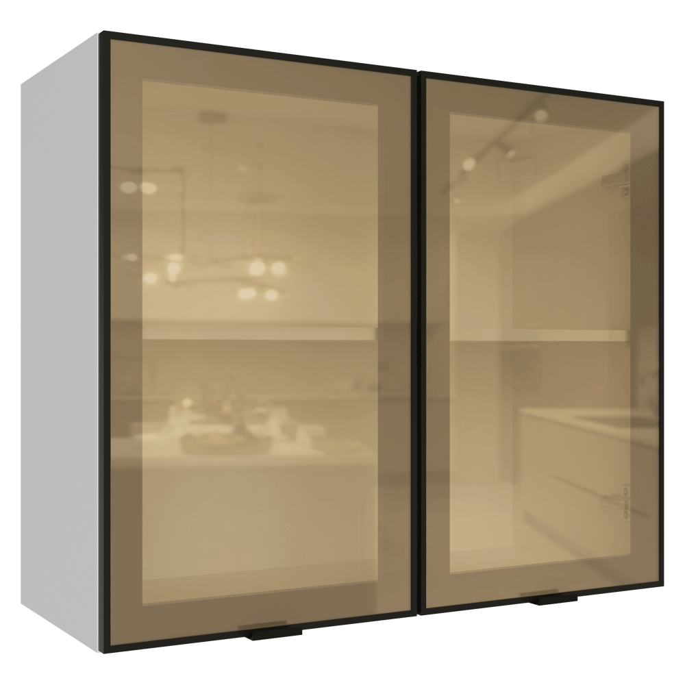 Armário Aéreo de Cozinha 2 Portas 80 cm Branco/Preto Vidro Reflecta Bronze Vinil Madesa