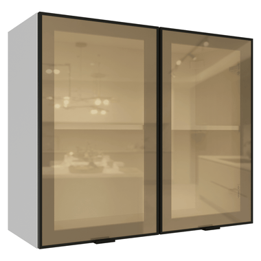 Armário Aéreo de Cozinha 2 Portas 80 cm Branco/Preto Vidro Reflecta Bronze Vinil Madesa
