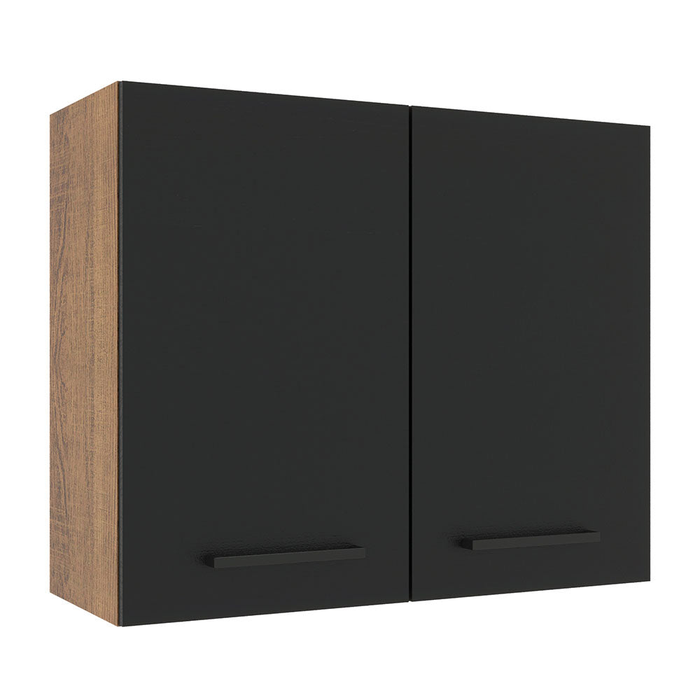 Armário Aéreo Madesa Agata 80 cm 2 Portas Rustic/Preto