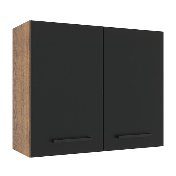 Armário Aéreo Madesa Agata 80 cm 2 Portas Rustic/Preto