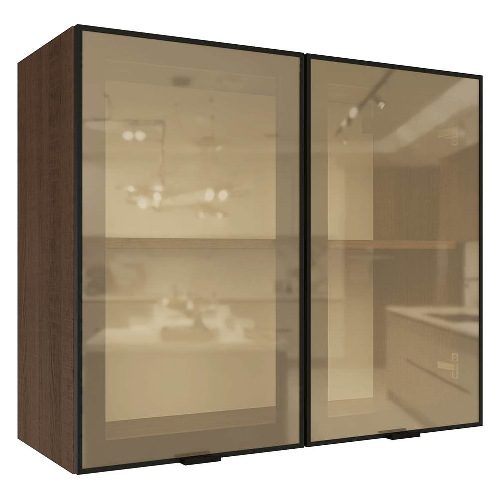 Armário Aéreo de Cozinha 2 Portas 80 cm Rustic/Preto Vidro Reflecta Bronze Vinil Madesa
