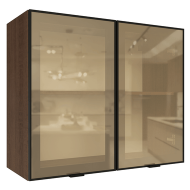 Armário Aéreo de Cozinha 2 Portas 80 cm Rustic/Preto Vidro Reflecta Bronze Vinil Madesa