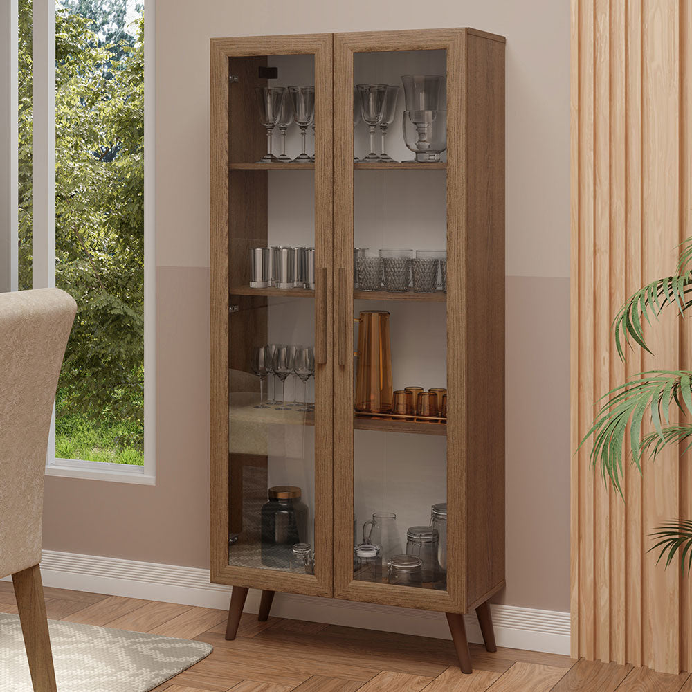 Cristaleira 70 cm 2 Portas de Vidro com Pés Cônicos Rustic/Marrom Madesa
