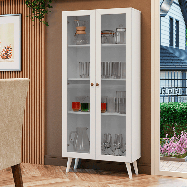 Cristaleira 70 cm 2 Portas de Vidro com Pés Cônicos Branco Vik Madesa