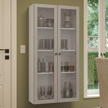 Cristaleira Suspensa 70 cm 2 Portas de Vidro Branco/Crema Vik Madesa