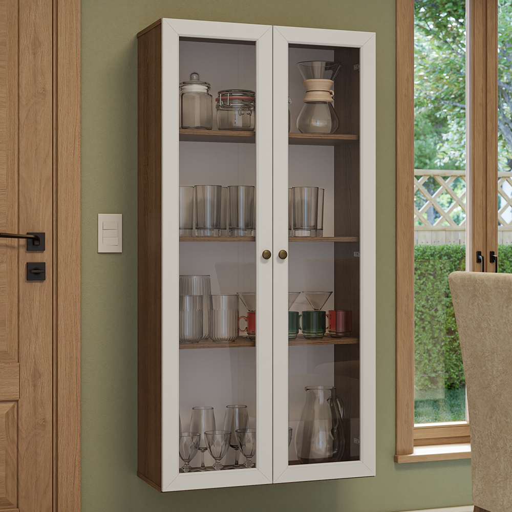 Cristaleira Suspensa 70 cm 2 Portas de Vidro Rustic/Branco Vik Madesa