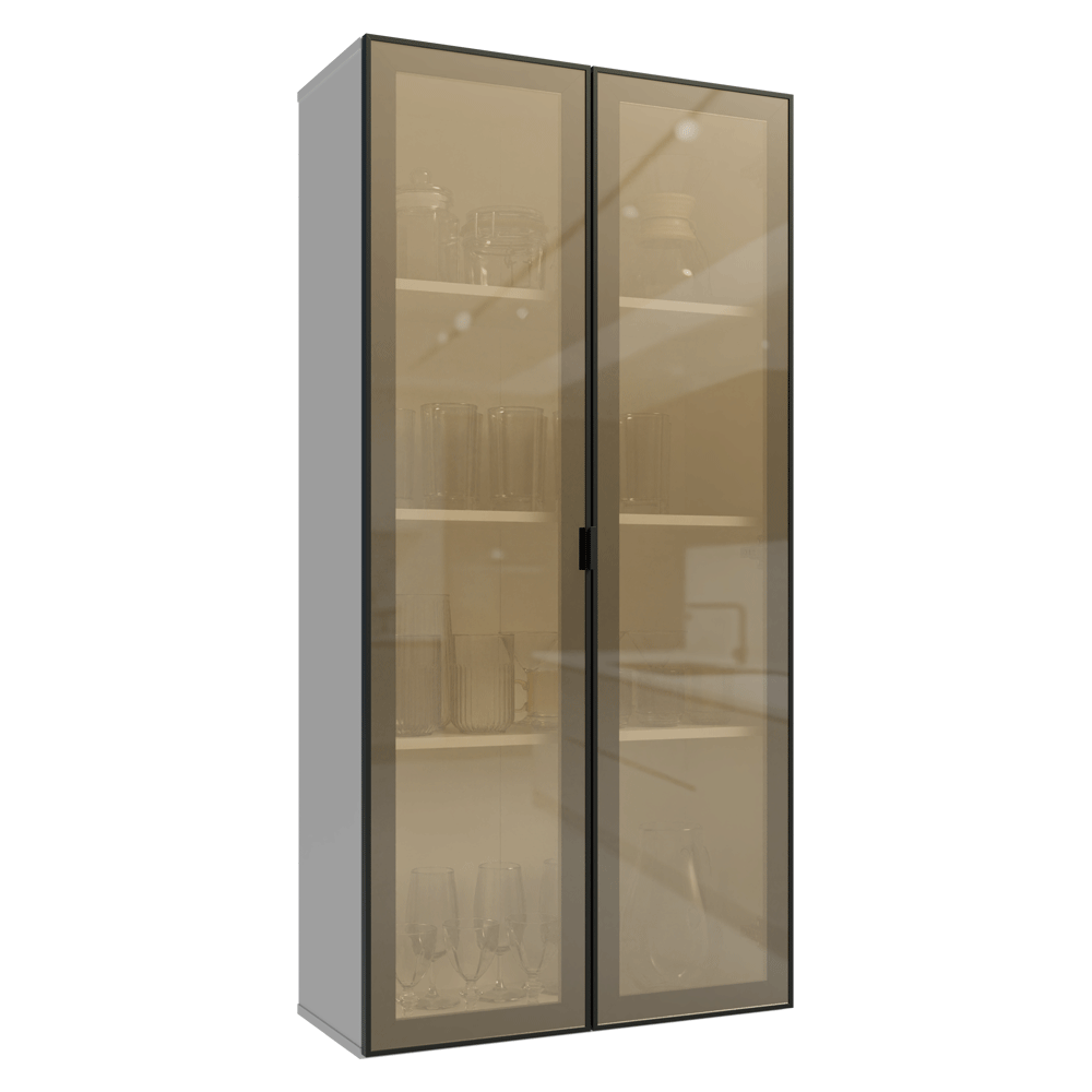 Módulo Cristaleira 70 cm 2 Portas Branco/Preto Vidro Reflecta Bronze Vinil Madesa