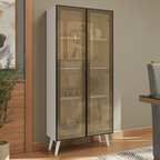 Cristaleira 70 cm 2 Portas de Vidro Reflecta Bronze com Pés Cônicos Branco/Preto/Branco Vinil Madesa