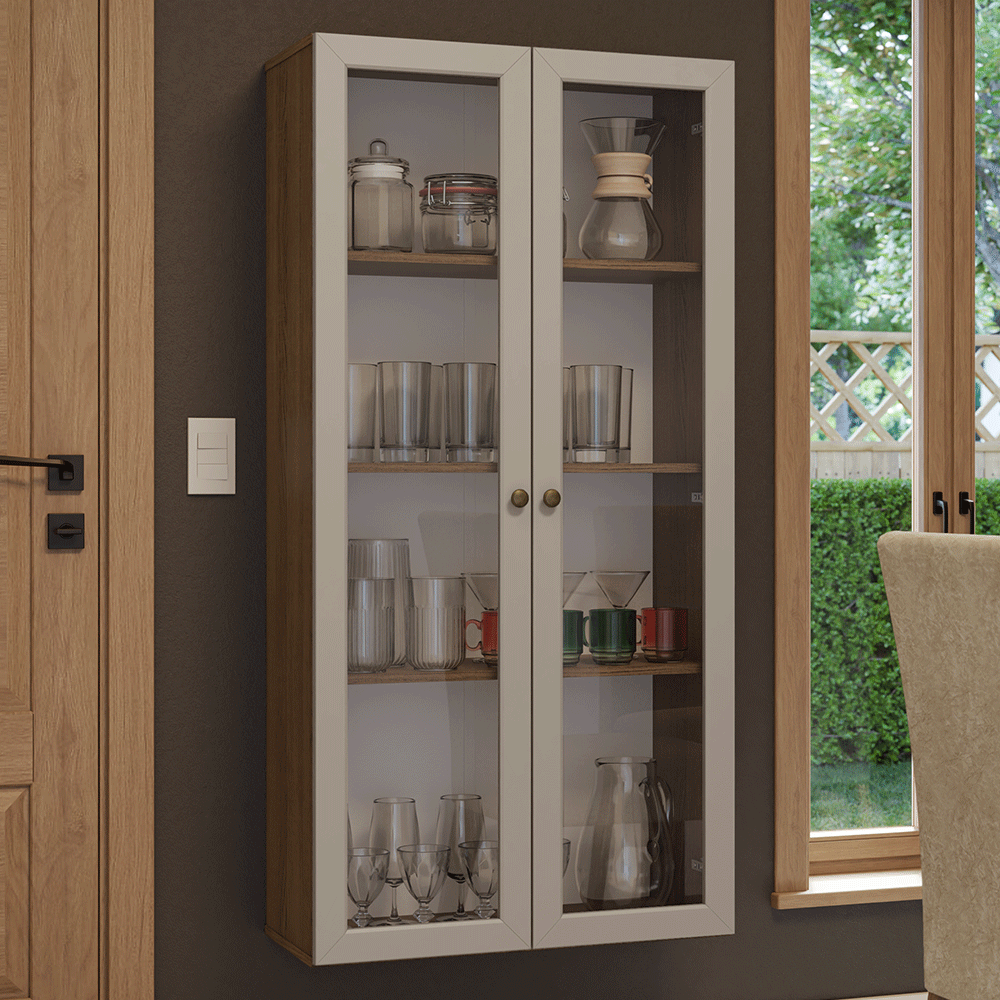 Cristaleira Suspensa 70 cm 2 Portas de Vidro Rustic/Crema Vik Madesa