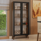 Cristaleira 70 cm 2 Portas de Vidro com Pés Trapézio Rustic/Preto/Rustic Vik Madesa