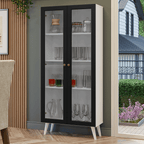 Cristaleira 70 cm 2 Portas de Vidro com Pés Cônicos Branco/Preto Vik Madesa