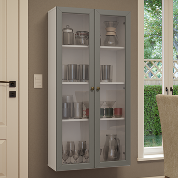 Cristaleira Suspensa 70 cm 2 Portas de Vidro Branco/Cinza Vik Madesa