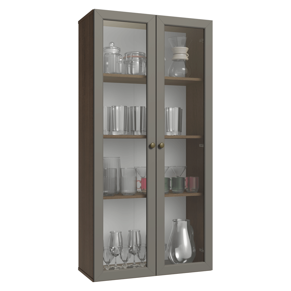 Módulo Cristaleira 70 cm 2 Portas de Vidro Rustic/Cinza Vik Madesa