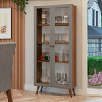 Cristaleira 70 cm 2 Portas de Vidro com Pés Cônicos Rustic/Cinza/Rustic Vik Madesa