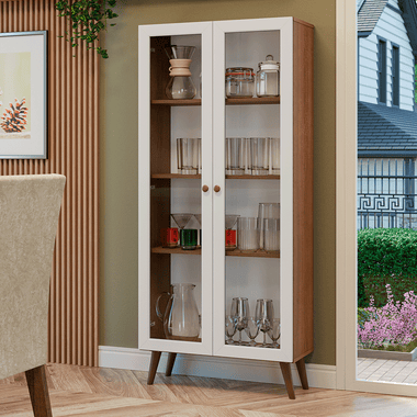 Cristaleira 70 cm 2 Portas de Vidro com Pés Cônicos Rustic/Branco/Rustic Vik Madesa