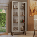 Cristaleira 70 cm 2 Portas de Vidro com Pés Trapézio Rustic/Crema/Rustic Vik Madesa