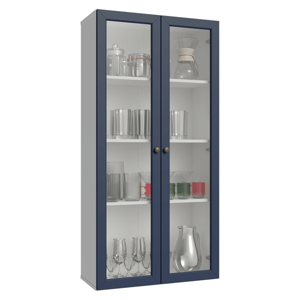 Módulo Cristaleira 70 cm 2 Portas de Vidro Branco/Azul Vik Madesa