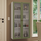 Cristaleira Suspensa 70 cm 2 Portas de Vidro Branco/Verde Vik Madesa
